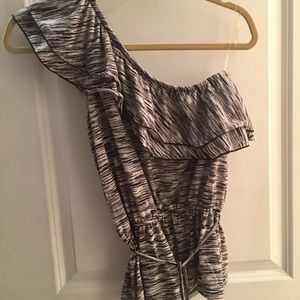 Black and white striped Friday night one shoulder